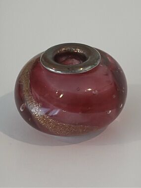 TROLLBEADS glass bead pink purple with gold swirls sterling silver core